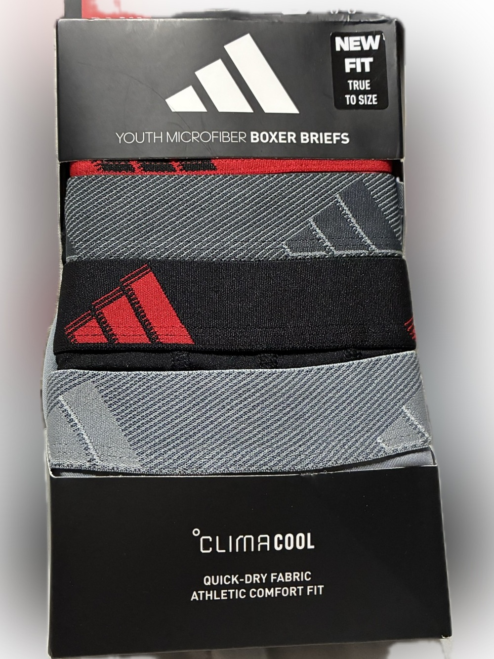 adidas Kids Boxer Briefs - Gray, Black & Red Accents Size S